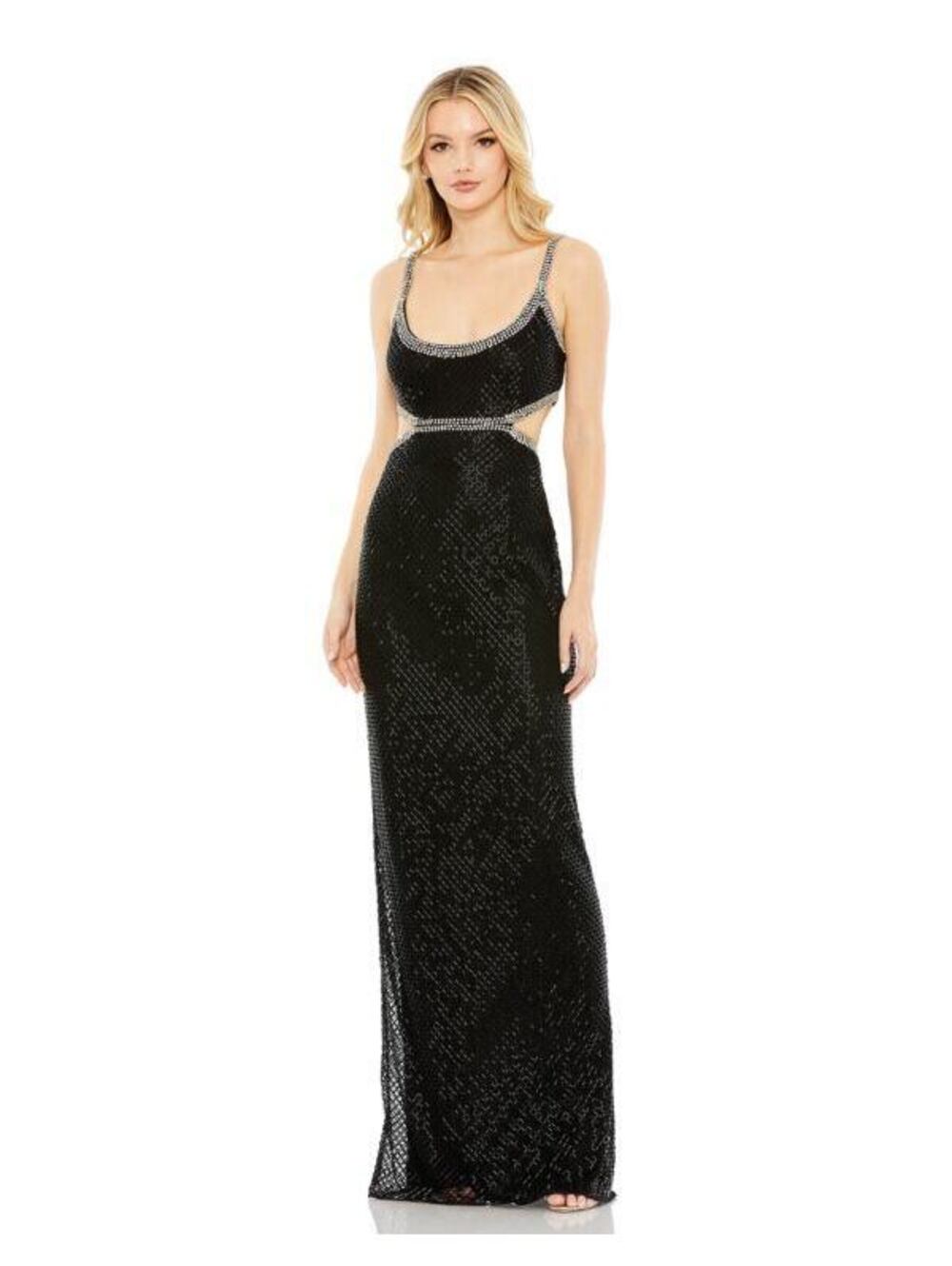 Mac Duggal Black Sequin Evening Gown with Crystal Trim Size 14 93664